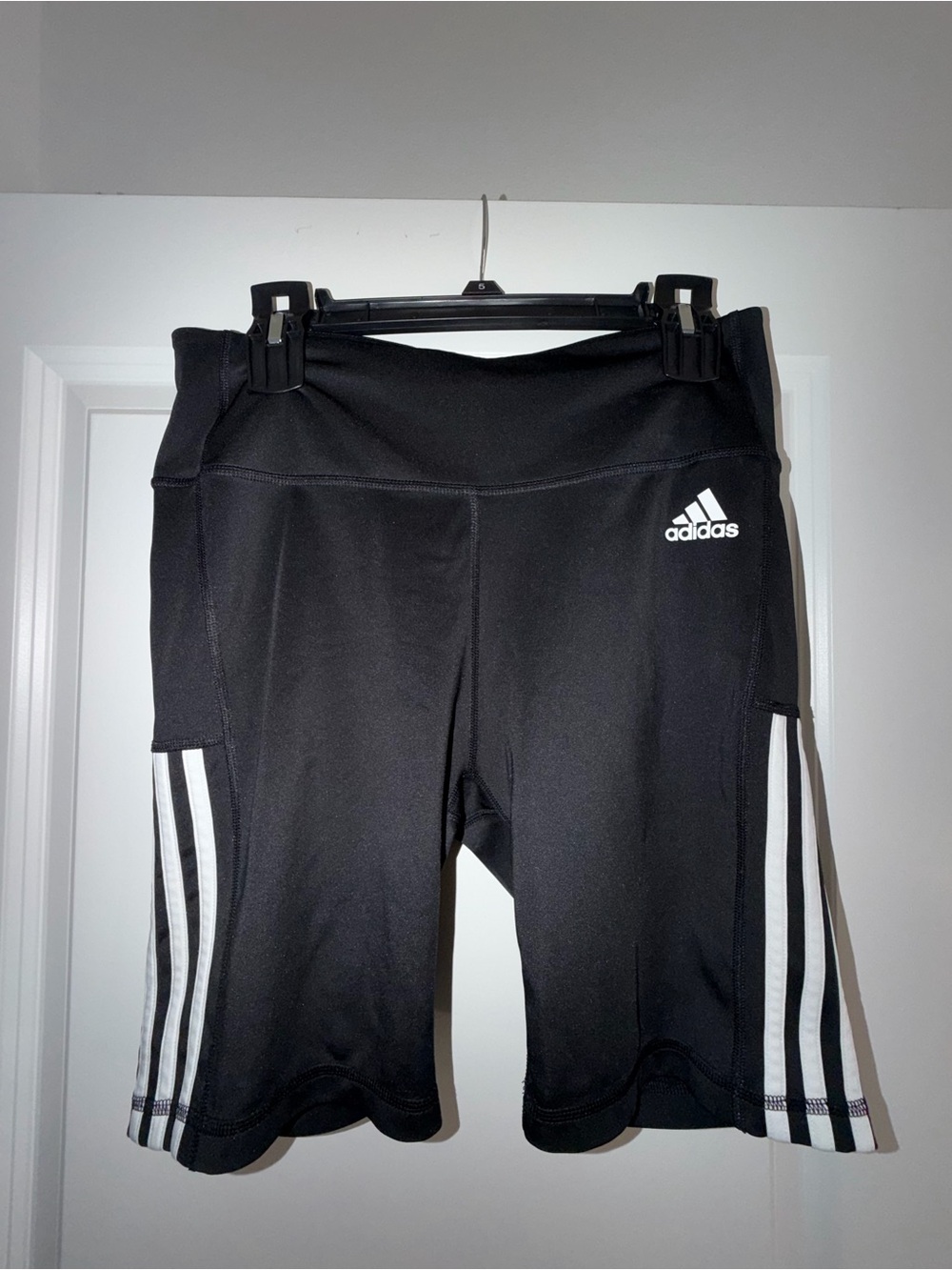 Adidas Black Athletic Shorts with White Stripes